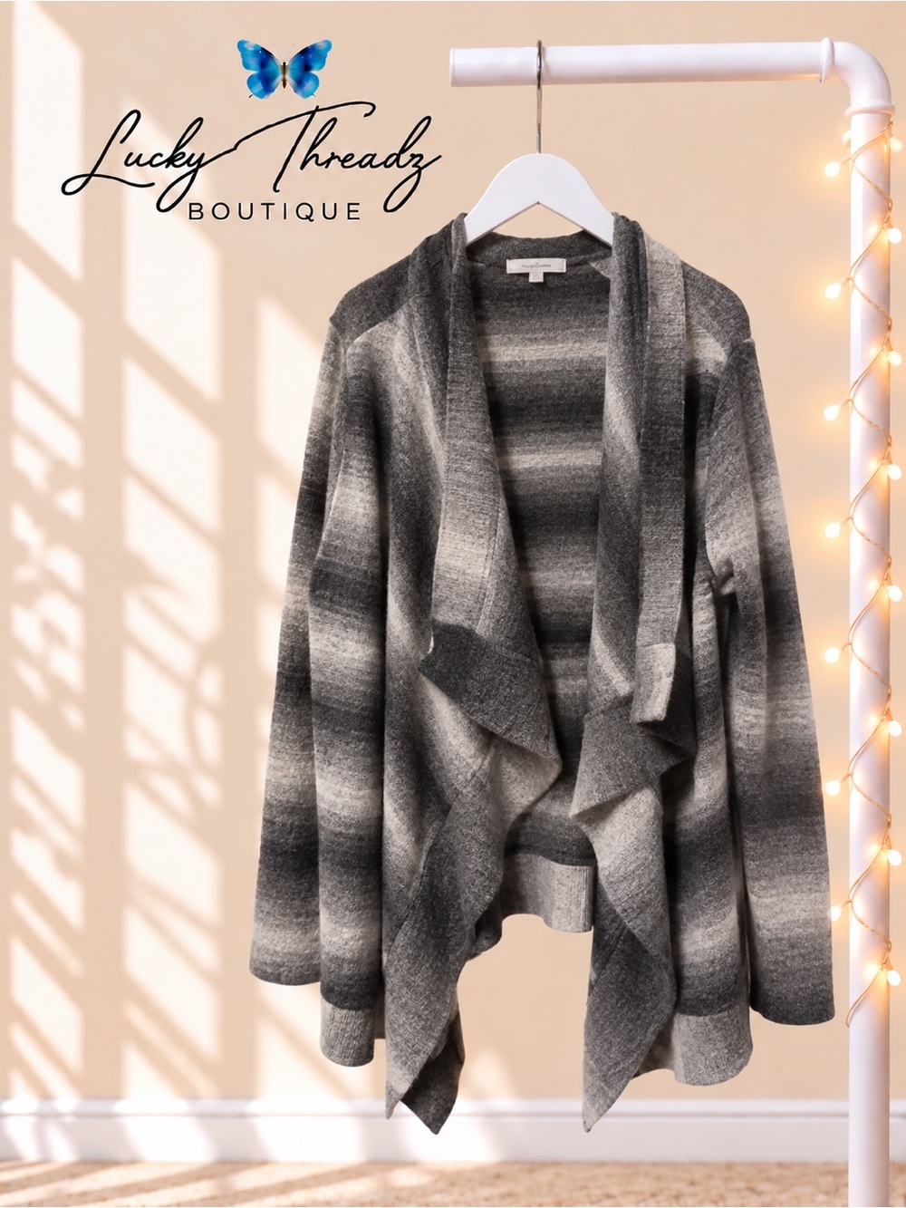 Y2K Gray Ombre Striped Waterfall Cardigan XL New York & Company Streetwear